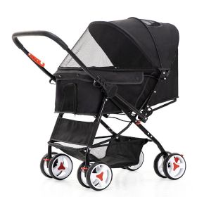Four Wheel Folding Pet Stroller, Dog Jogger Travel Cats Carrier Adjustable Canopy Storage Brake Mesh Window (Color: BLACK)